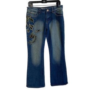 Vintage Bell Flare Embellished Velvet Beaded Embroidered Flowers Jeans 30X30.5